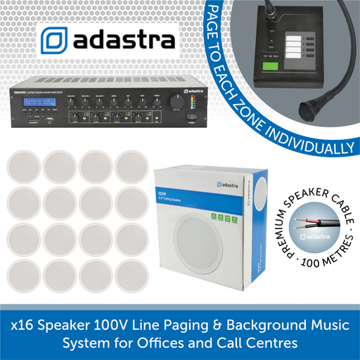 Adastra Paging Announcement & Background Music System - 16x White Ceiling Speakers