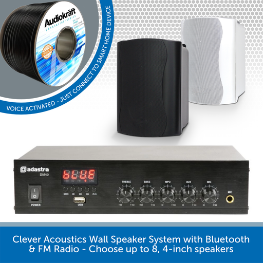 Clever Acoustics Wall Speaker System with Bluetooth & FM Radio - Choose up to 8, 4-inch speakers