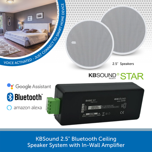 KBSound 2.5" Bluetooth Ceiling Speaker System with In-Wall Amplifier