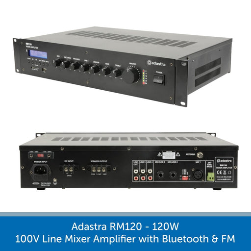 Adastra RM120 120W 100V Line Mixer Amplifier with Bluetooth & FM