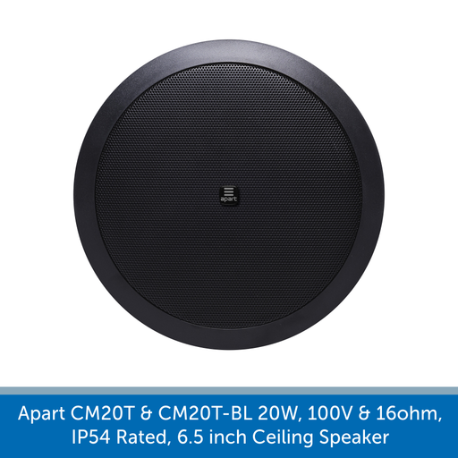 Apart Audio CM20T & CM20T-BL 20W, 100V & 16ohm, IP54 Rated, 6.5 inch Ceiling Speaker - Water Resistant