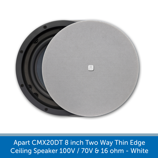 Stylish magnetic grill Apart Audio CMX20DT 8 inch Two Way Thin Edge Ceiling Speaker 100V / 70V & 16 ohm
