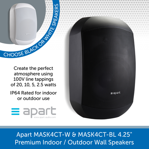 Apart Audio MASK4CT-W & MASK4CT-BL 4.25" Premium Indoor / Outdoor Wall Speakers, 100V Line / 16 Ohm