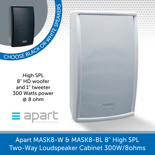 Apart Audio MASK8-W & MASK8-BL 8" High SPL Two-Way Loudspeaker Cabinet 300W/8ohms