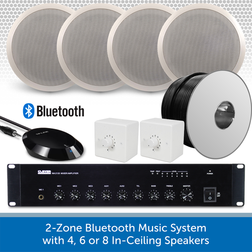 2-Zone Bluetooth & FM Music System with 4, 6 or 8 x Bosch 6" In-Ceiling Speakers