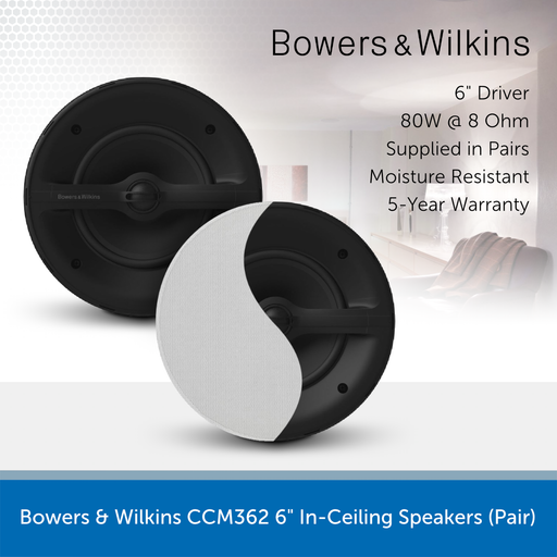 Yamaha R-S202D Bluetooth & DAB Amplifier + Bowers & Wilkins CCM362 6" Ceiling Speakers + Clarion Speaker Cable