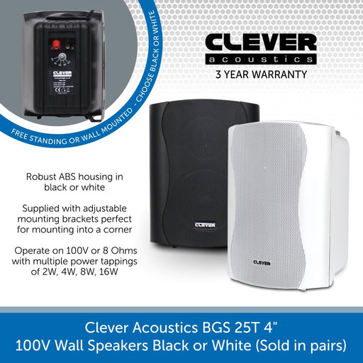 Clever Acoustics BGS 25T 4" 100V Wall Speakers (Pair)