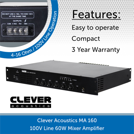 Clever Acoustics MA 160 100V Line 60W Mixer Amplifier