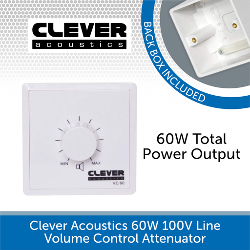 Clever Acoustics 60W 100V Line Volume Control Attenuator with Back Box