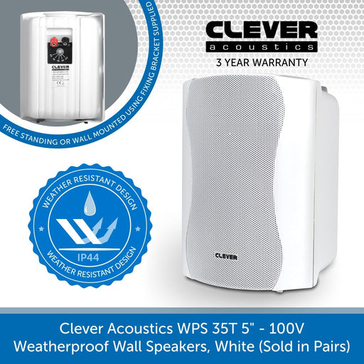 Clever Acoustics WPS 35T 5" 100V Weatherproof Wall Speakers, White (Pair)