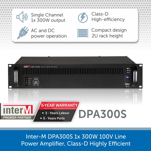 Inter-M DPA300S 1x 300W 100V Line Power Amplifier, Class-D Highly Efficient