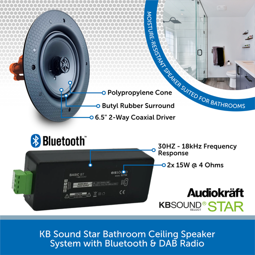 KB Sound Bluetooth Bathroom Ceiling Speaker System with In-Wall Amplifier