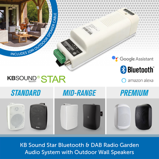 KB Sound Star Bluetooth & DAB Radio Garden Audio System with Outdoor Wall Speakers