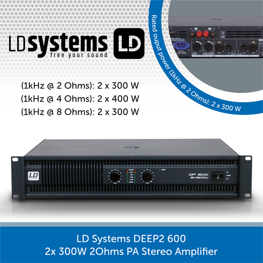 LD Systems DEEP2 600 2x 300W 2Ohms PA Stereo Amplifier