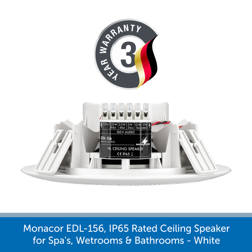 Monacor EDL-156 speaker runs on 100v line and has tappings of 15/10/5/2.5/1.25 W