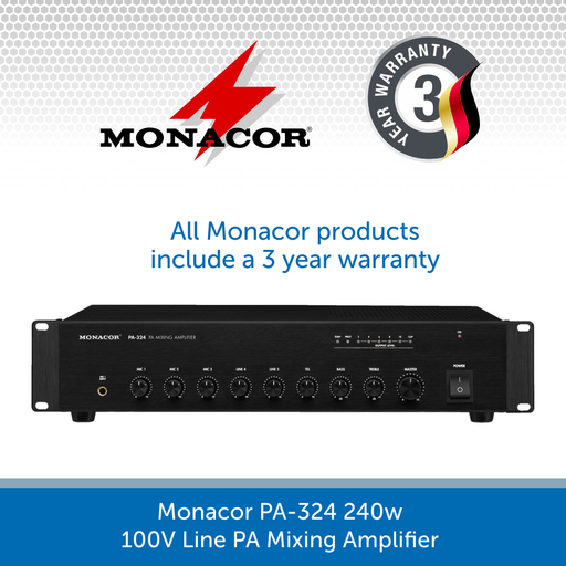 Monacor PA-324 240w 100V Line PA Mixing Amplifier