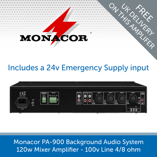 Show the back of a Monacor PA-900 Background Audio System 120w Mixer Amplifier