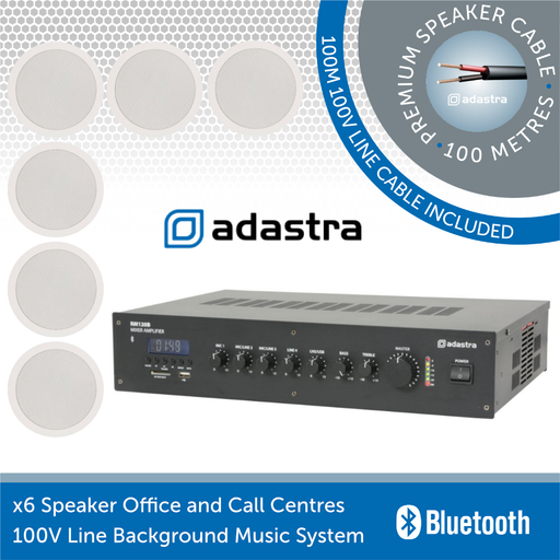 Adastra 6 Speaker Background Music System for Offices and Call Centres - White Ceiling Speakers (6.5")