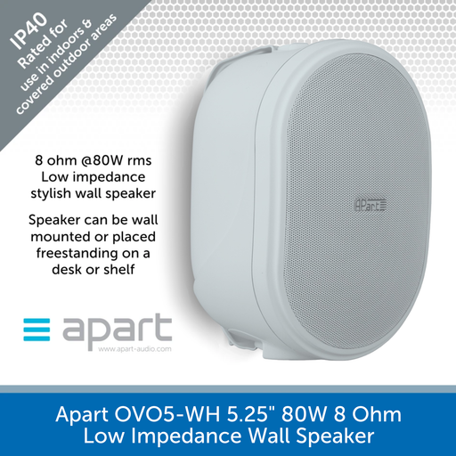 Apart OVO5 (Single) 5.25" 8 Ohm Oval Wall Speaker + Bracket - Black or White