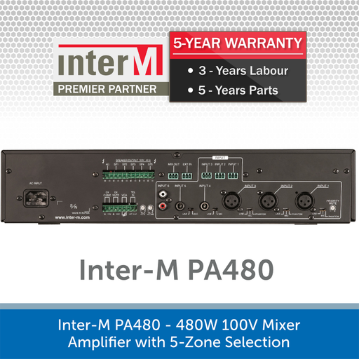 Inter-M PA480 - 480W 100V Mixer Amplifier with 5-Zone Selection