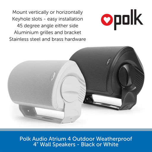Polk Audio Atrium 4 Outdoor Weatherproof 4" Wall Speakers - Black or White