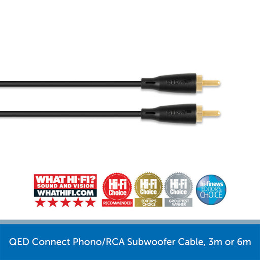 QED Connect Phono/RCA Subwoofer Cable, 3m or 6m