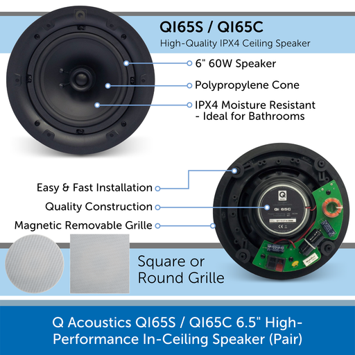 Q Install QI65S / QI65C 6.5" High-Performance In-Ceiling Speaker (Pair)