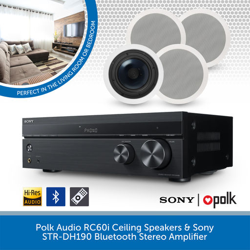 Polk Audio RC60i Ceiling Speakers & Sony STR-DH190 Bluetooth Stereo Amplifier