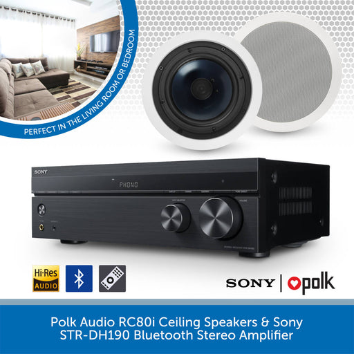 Polk Audio RC80i Ceiling Speakers & Sony STR-DH190 Bluetooth Stereo Amplifier