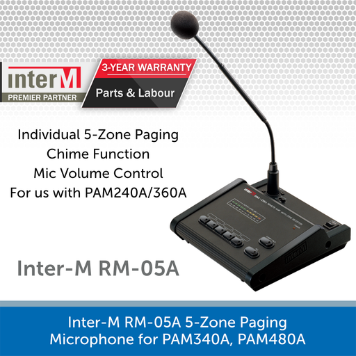 Inter-M RM-05A 5-Zone Paging Microphone for PAM240A, PAM360A