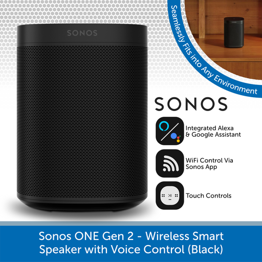 Sonos One Gen 2 - Wireless Smart Speaker with Voice Control (Black)