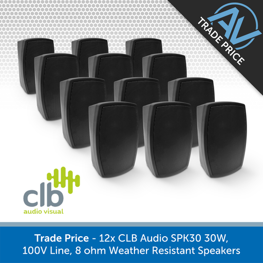 Trade Pack - 8x CLB Audio SPK30 Indoor/Outdoor Wall-Mount Speakers, 100V & 8 Ohm (Black or White)