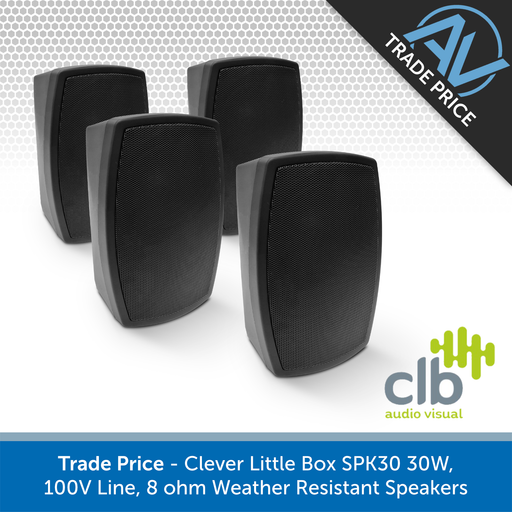 Trade Pack - 4x CLB Audio SPK30 Indoor/Outdoor Wall-Mount Speakers, 100V & 8 Ohm (Black or White)