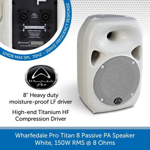 Wharfedale Pro Titan 8 Passive PA Speaker, White, 150W RMS, 8 Ohms