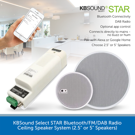 KBSound Select STAR Bluetooth/FM/DAB Radio Ceiling Speaker System (2.5" or 5" Speakers)