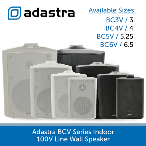 Adastra BCV Series Indoor Wall Speakers for Background Music and Voice, 100V Line, Black or White