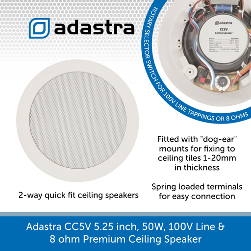 Adastra CC5V 5.25 inch, 20W, 100V Line & 8 ohm Premium Ceiling Speaker