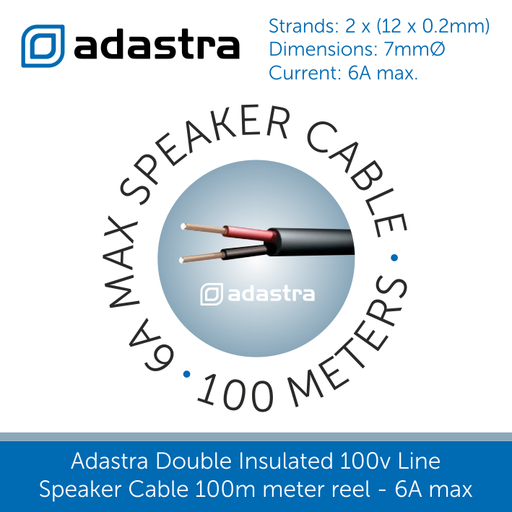 Adastra Double Insulated 100v Line Speaker Cable 100 meter reel Black 6A max