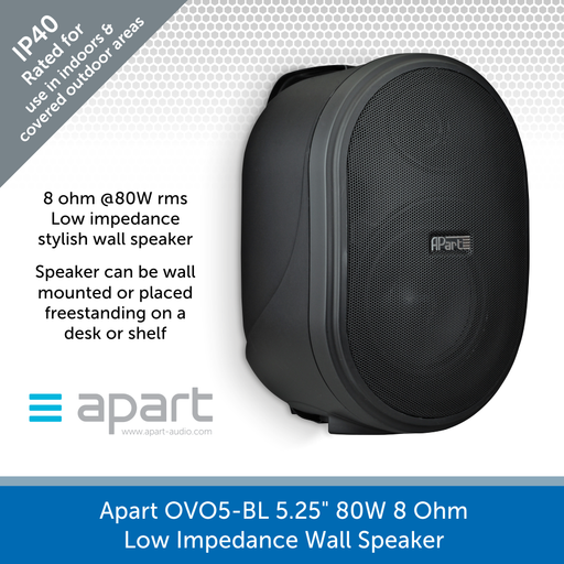 Apart Audio OVO5-BL 5.25" 80W 8 Ohm Low Impedance Wall Speaker - Black