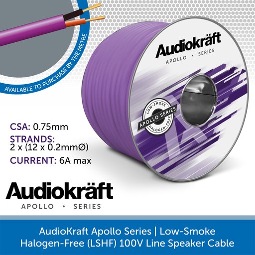AudioKraft Apollo Series | 2-Core Low Smoke Speaker Cable, LSZH, Purple (Custom Length)