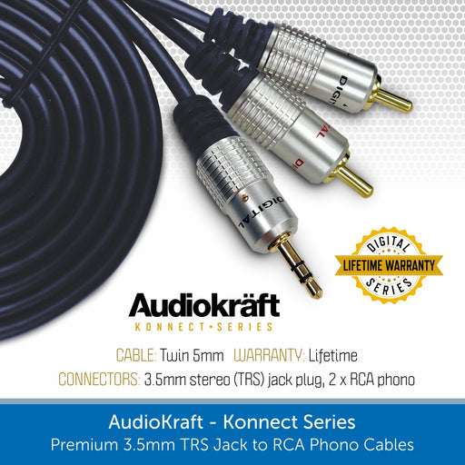 AudioKraft Konnect Series | Premium 3.5mm Jack to RCA Phono Cables