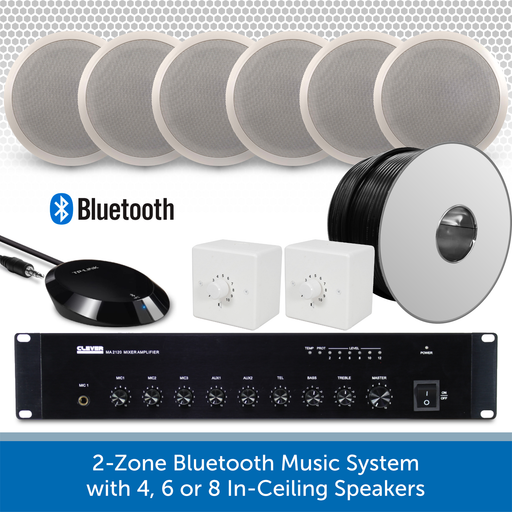 2-Zone Bluetooth & FM Music System with 4, 6 or 8 x Bosch 6" In-Ceiling Speakers