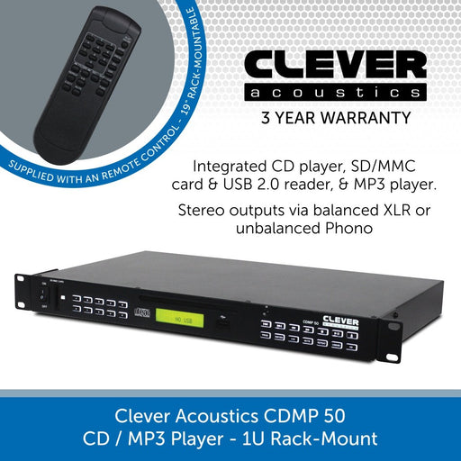 Clever Acoustics CDMP 50 CD/MP3 Player, 1U Rack-Mount