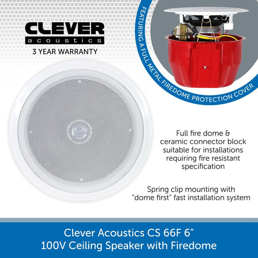 Clever Acoustics CS 66F 6" 100V Ceiling Speaker with Firedome
