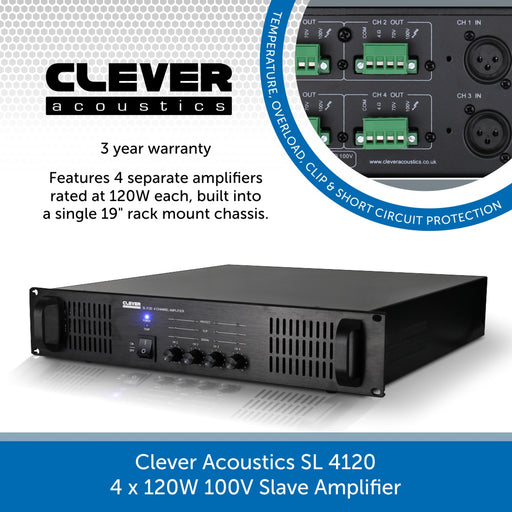 Clever Acoustics SL 4240 4 x 240W 100V Slave Amplifier