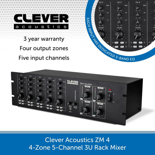 Clever Acoustics ZM 4 4-Zone 5-Channel 3U Rack Mixer