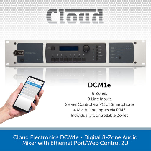 Cloud Electronics DCM1e - Digital 8-Zone Audio Mixer with Ethernet Port/Web Control 2U