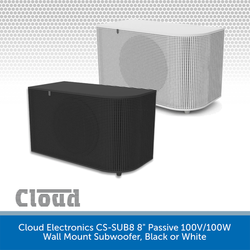 Cloud Electronics CS-SUB8 8" Passive 100V/100W Wall Mount Subwoofer, Available in Black or White