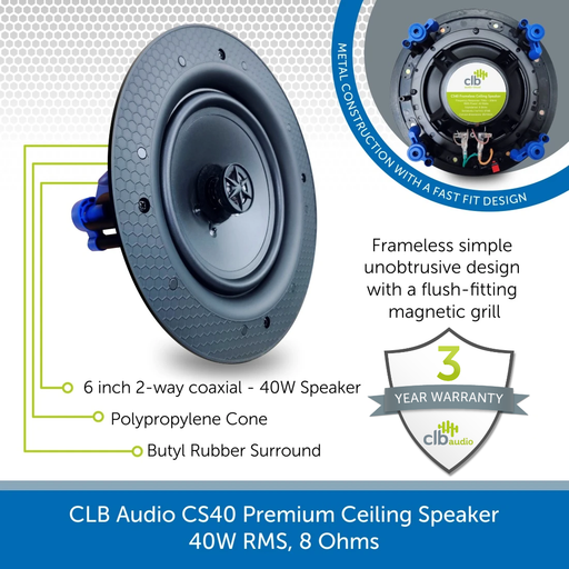 CLB Audio CS40 Premium Ceiling Speaker | 40W RMS, 8 Ohms