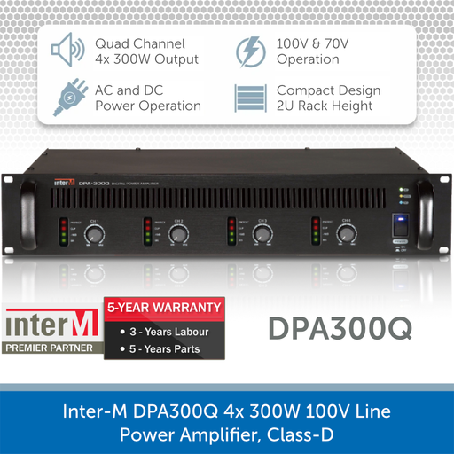 Inter-M DPA300Q 4x 300W 100V Line Power Amplifier, Class-D